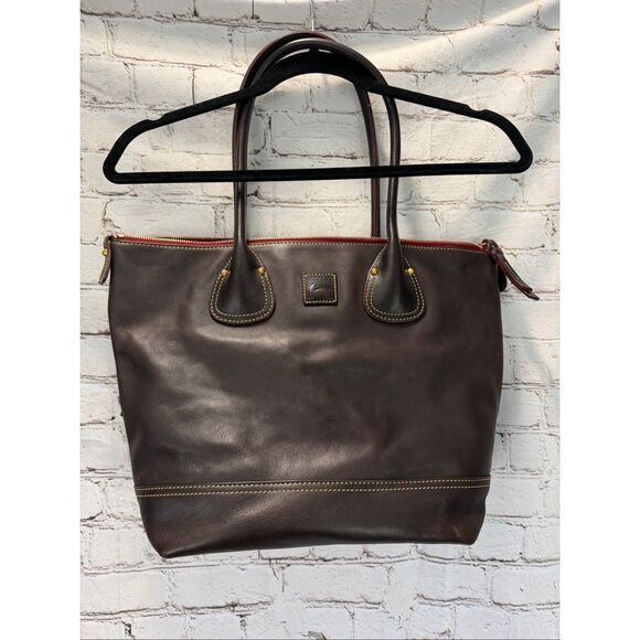 Dooney & Bourke dark brown leather tote purse - Picture 1 of 9